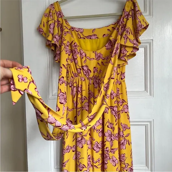 Anthropologie Sachin & Babi Yellow Flutter Sleeve Floral Print Maxi Dress Size 8 - Image 6