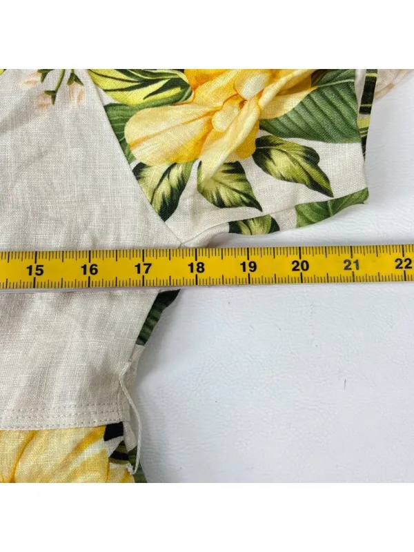 NWOT Farm Rio Linen Sand Garden Cascade Puff Sleeves Mini Dress Size M - Image 12