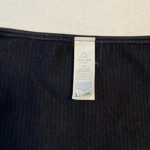 OFFLINE by Aerie Ribbed Yoga Crop Top L Black Square Neck Athletic Workout - Image 2