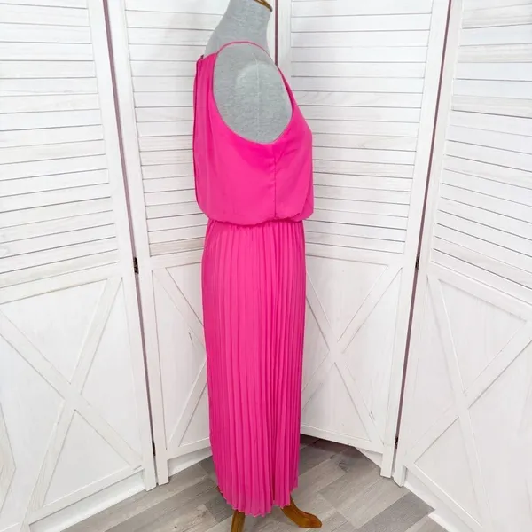 Sam Edelman‎ Pleated Skirt Fit Flare Sleeveless Midi Dress Sundress Pink Small - Image 4