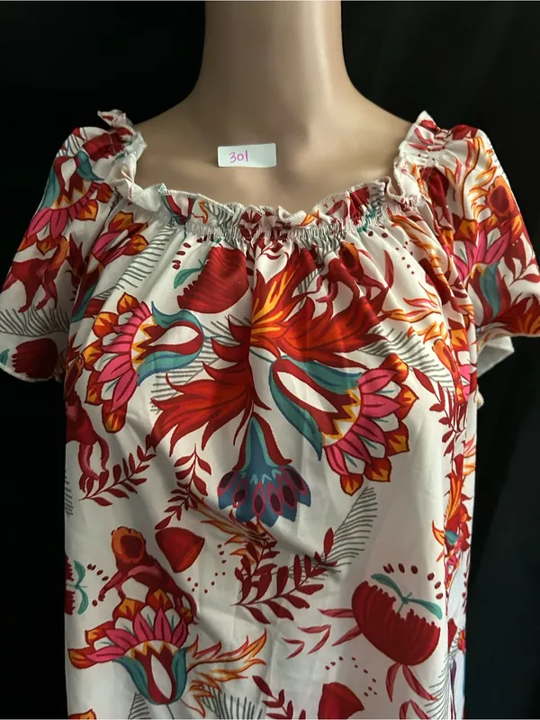 SHEIN Floral Off-Shoulder Shift Dress in Red & White LG - Image 7