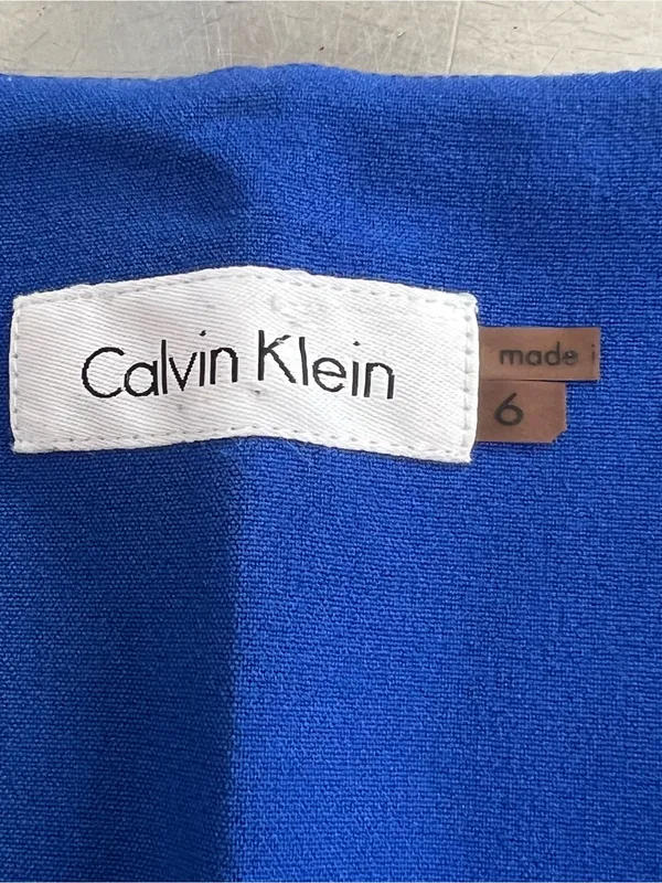 Calvin Klein Blue V-Neck A-Line Belted Lined Crepe Dress Sleeveless Size 6 VGUC - Image 5