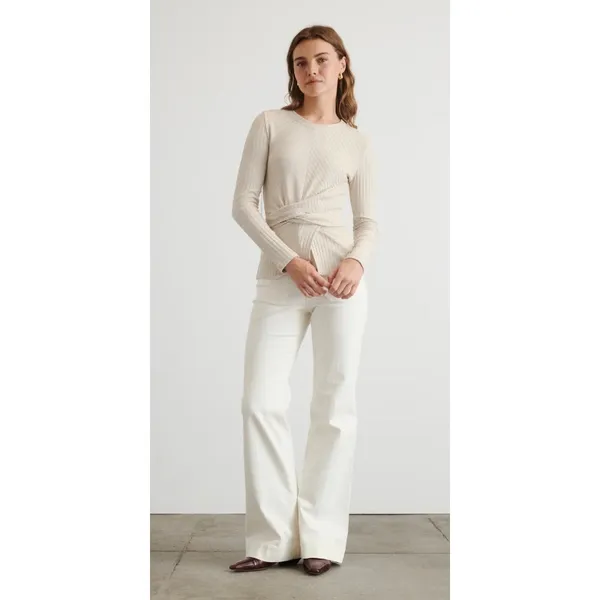 Tanya Taylor Kelsey Rib Knit Twist Front Long Sleeve Top‎ Beige M - Image 3