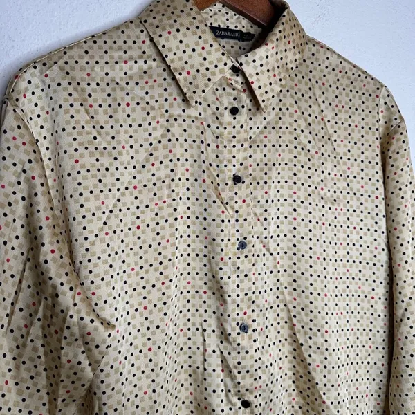 Zara Basics polyester geometric gold button‎ up blouse Sz M - Image 5