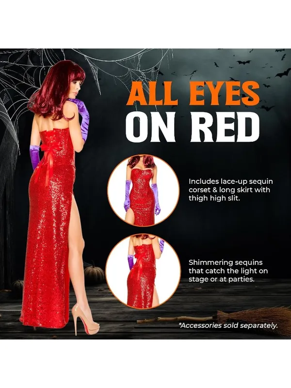 Roma Mrs. Rabbit Sexy Halloween Costume Red Sequin Dress ONLY w/ Slit MEDIUM - Image 2
