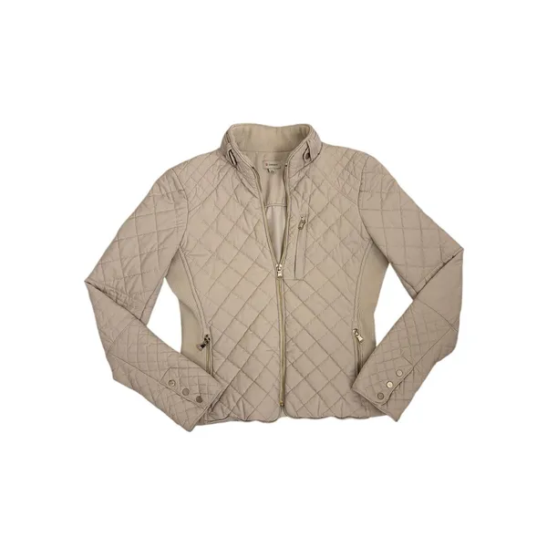 Cremieux Beige Diamond Quilted Gold Zip Up Lightweight Puffer Women's Size XS - Image 3