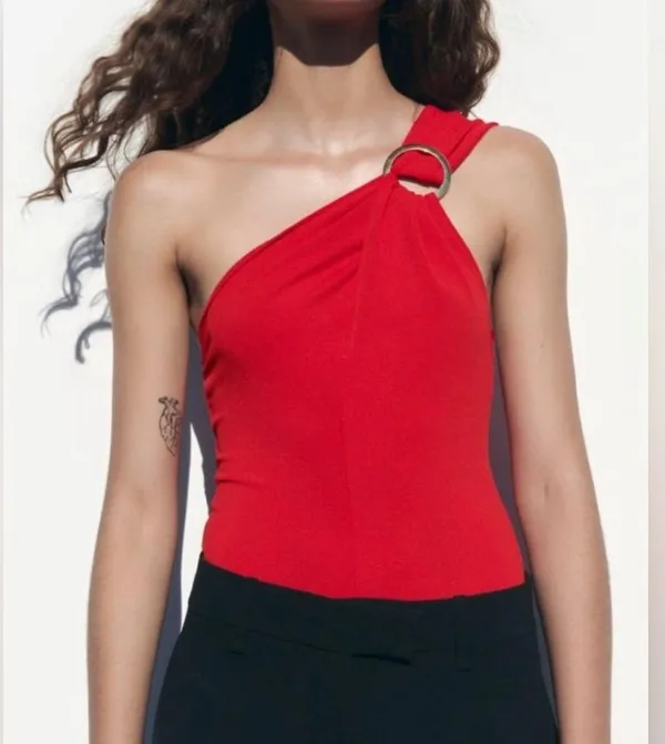 NWT ZARA Red Cross Strap Bodysuit with Silver Ring Hardware - Image 10