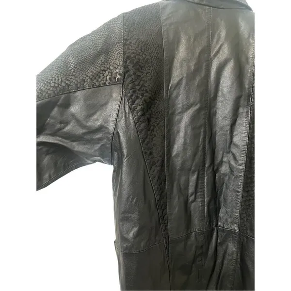 Pelle Vintage Black Leather Coat Snakeskin Detailing‎ Lined Shoulder Pads Small - Image 6