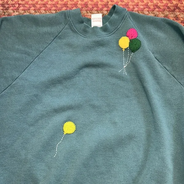 Vtg Fruit Of The Loom Teal Balloon Sweatshirt - Image 3