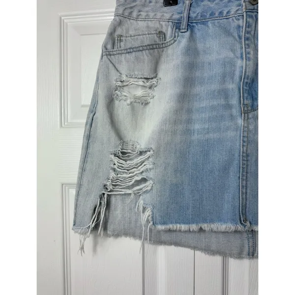Hollister Light Blue High Rise Distressed Denim Mini Skirt Size 15 Waist 32 - Image 3