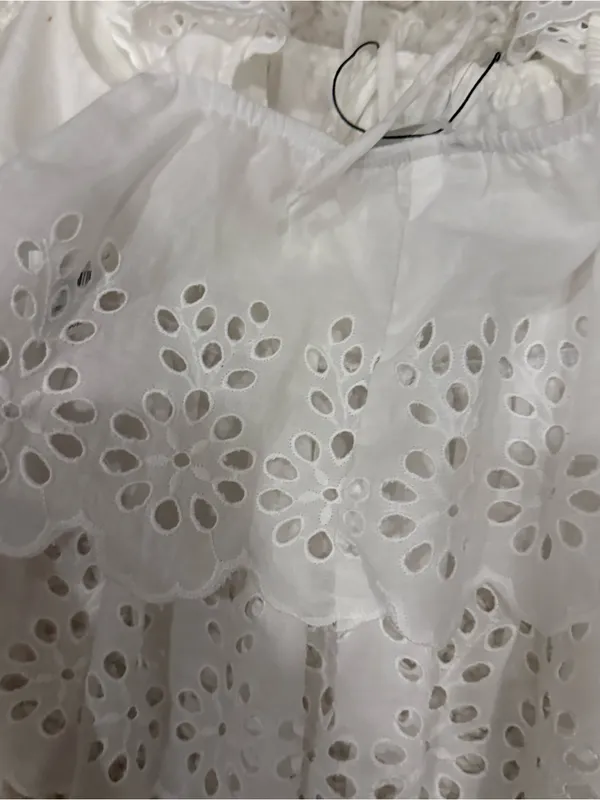 Zara White Textured Eyelet Ruffle Tank Top Cottagecore Cotton Size Large NWOT - Image 5