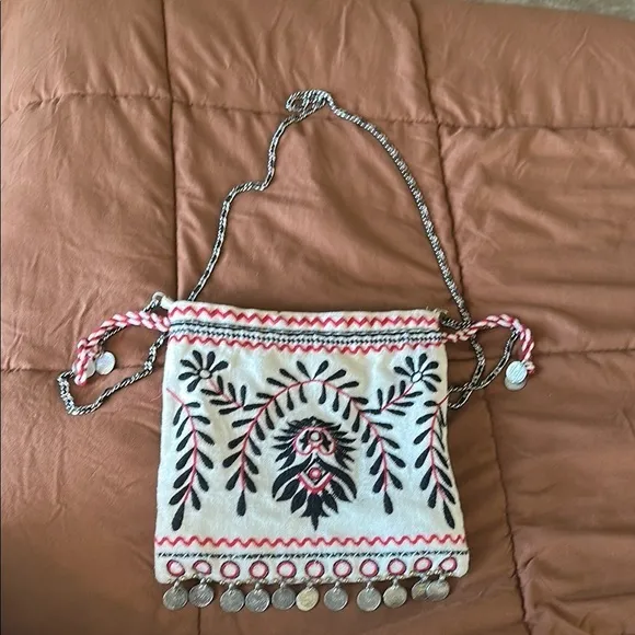 Free People Emmie White Cotton Crossbody Bag with Chain Strap - Image 2