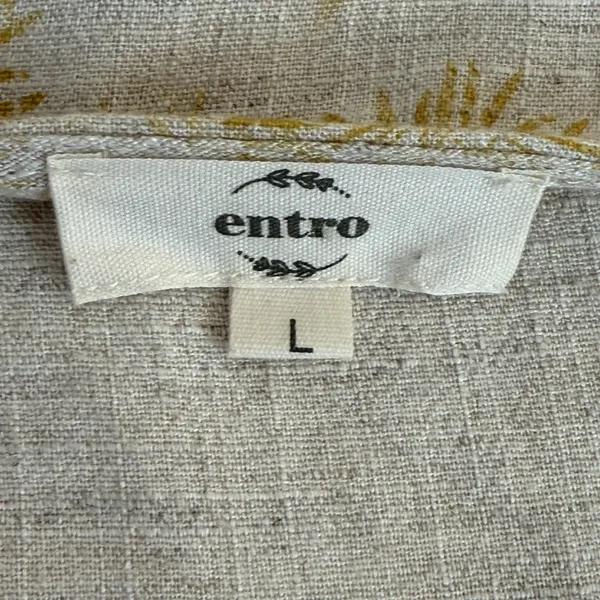 Entro Beige Yellow Linen Blend Dress Size Large Boho Chic Bohemian Sunburst Sun - Image 6