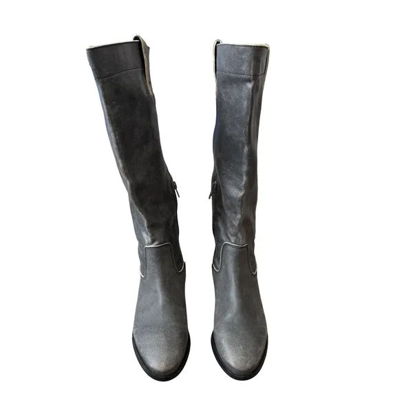 Steve Madden Grey Distressed Leather Tall Knee High Boots Size 6 Low Heel NEW - Image 3