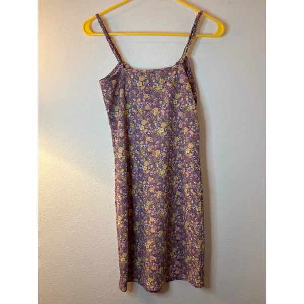 Vero Moda Purple Floral Crinkle‎ Mini Dress XS Milkmaid Tie Front Adj. Strap - Image 2