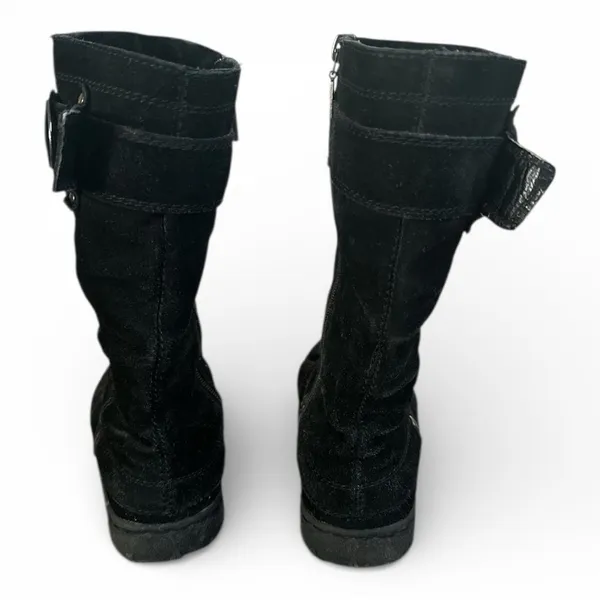 Khombu Black Suede Snow Boots Size 6 Leather Vintage Y2K Winter Zip Mid Calf - Image 3