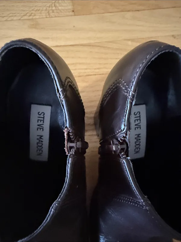 Steve Madden Brown Leather Chunky Square Toe Heeled Booties Sz 6.5 - Image 5