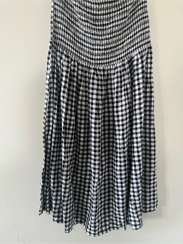 Forever 21 Black White Gingham Check Smocked Midi Dress Medium Western Fall - Image 3