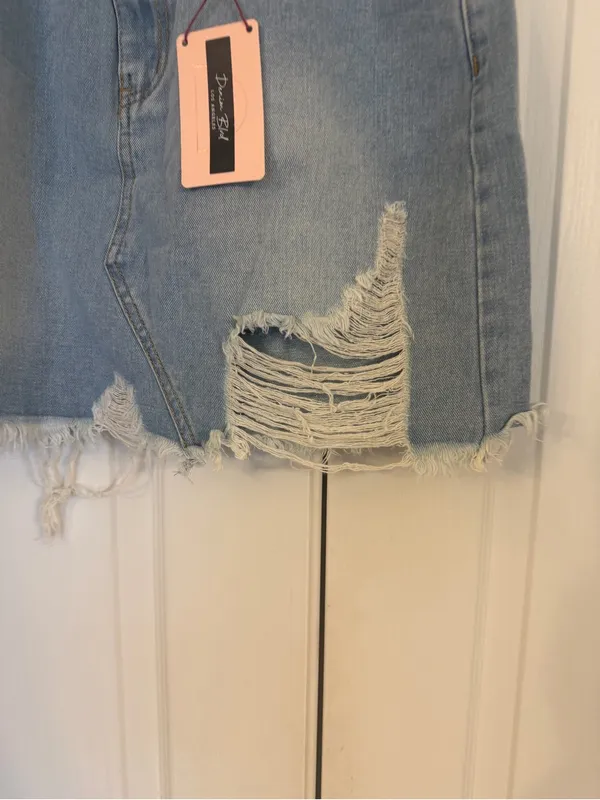 Denim Blvd Denim Distressed Mini Skirt - Light Blue NWT - Image 2