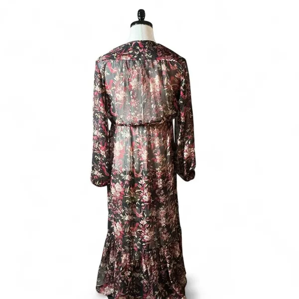 O.P.T. Floral Print Sheer Long‎ Sleeve Maxi Dress Women's Size M Layering Piece - Image 2