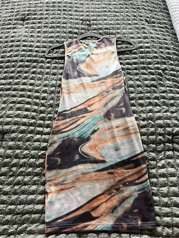 SHEIN Marble Swirl Sleeveless Bodycon Dress - Teal, Tan, Black - Image 3
