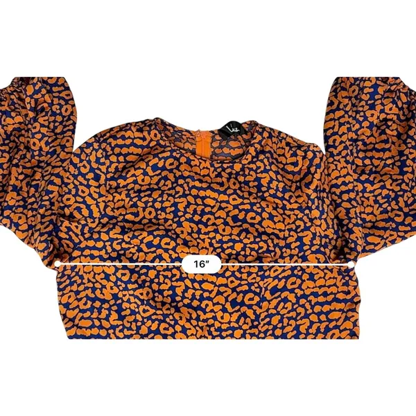 Lulu's C173T Color Me‎ Wild Cheetah Print Peplum Blouse SMALL Orange Retro - Image 5