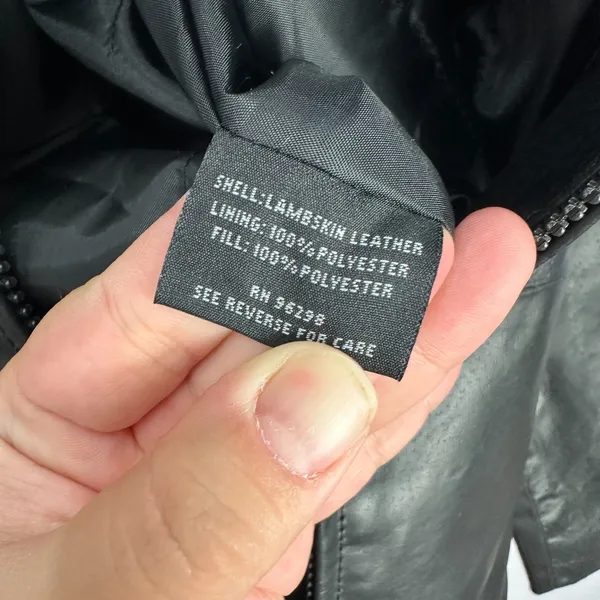 Leather Lambskin Jacket Vtg 90s Mens Large Black‎ Grunge Alt Edgy Trump Marina - Image 3