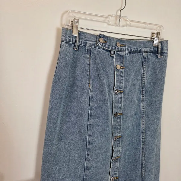 SheIn Denim Maxi Skirt Offset Buttons Medium Wash Casual Modest Clean Girl Country M - Image 3