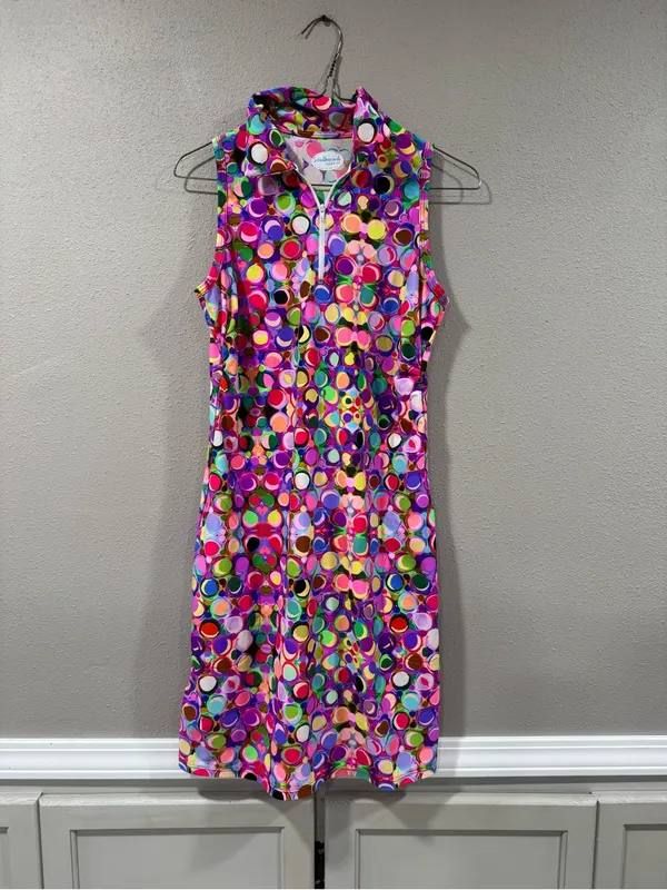 Sleeveless Multicolor Polka Dot Polo Dress - Image 2
