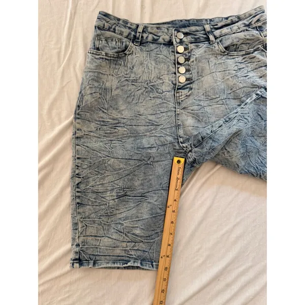 Acid‎ Wash Crinkle Denim Bermuda Shorts Light Blue Button Fly Plus Size 1XL - Image 5