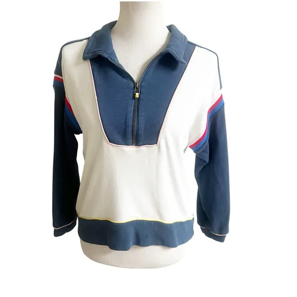 Anthropologie Pilcro 3/4 Zip Pullover Sweater Rugby Style Collared Size XS Blue - Image 2