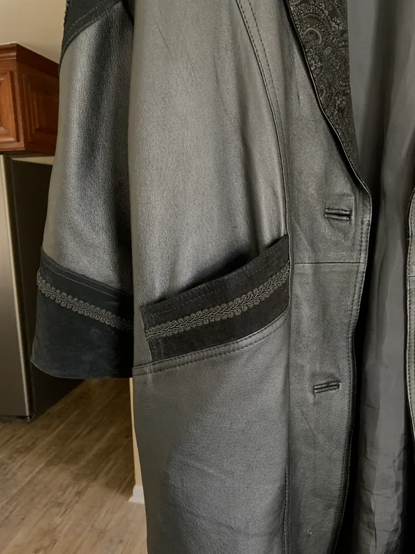 Greg Bell Leather Trench Coat Black - Image 3