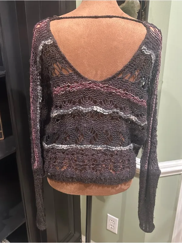 Free People Boho Mixed‑Material Woven Knit Sweater – Size Medium - Image 10