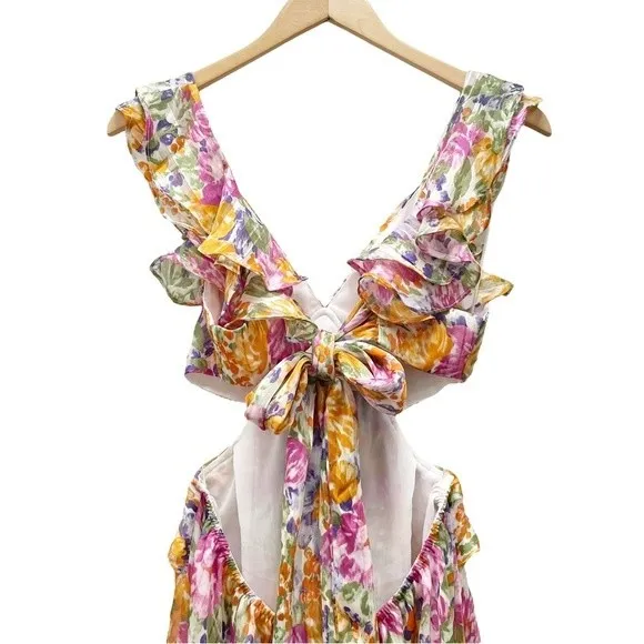 NWT Akira Tropical Floral Ruffled Cut-Out Open Back Romper Women’s Size Large - Image 6