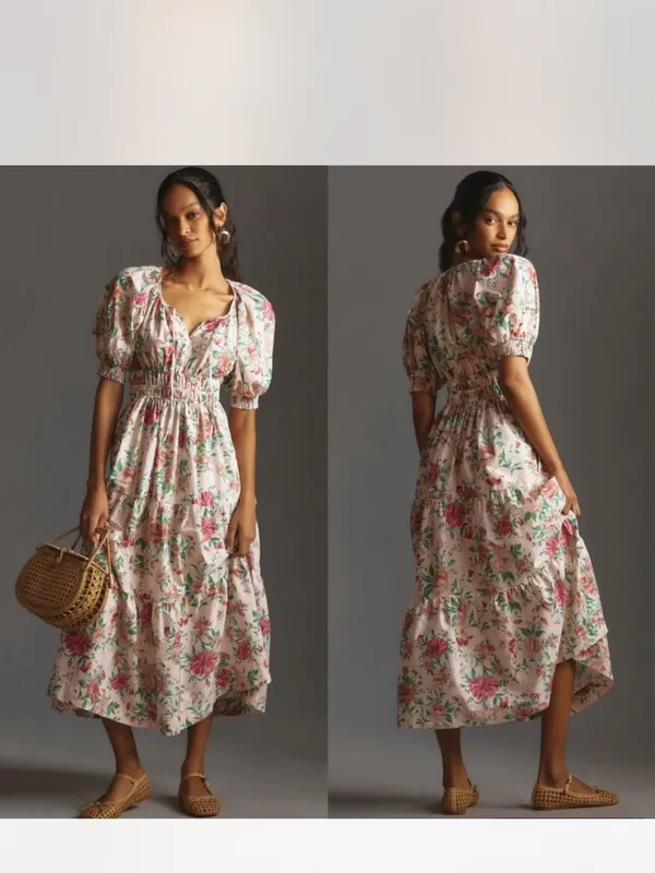 Anthropologie The Somerset Floral Maxi Dress Puff Sleeve Small $168 - Image 8