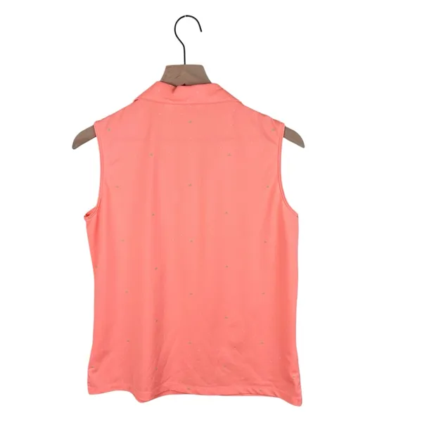 Lady Hagen Women's V-neck Golf Tank Top Size Medium Neon Orange Polka Dot Logo - Image 2
