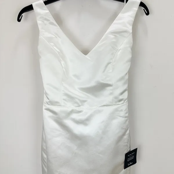 Lulus Charming Celebration White Taffeta Bow Mini Dress Wedding Bridal Small NWT - Image 7