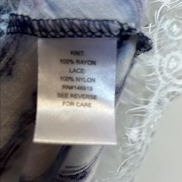 Tie dye Blue and White Relaxed Fit Tank Top with Asymmetrical lace Hem - Image 3