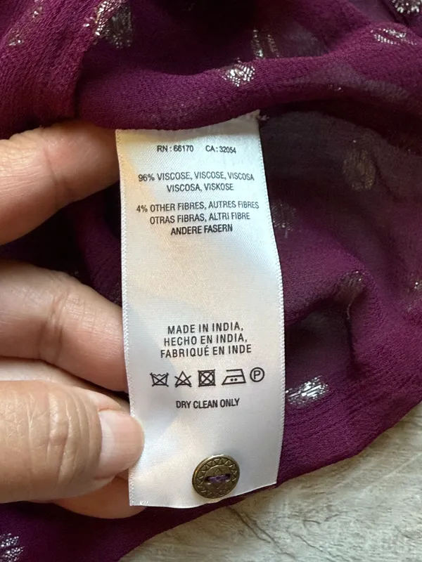 Moulinette Soeurs Anthropologie Allegra Gold Foil Printed Burgundy Blouse Size M - Image 9