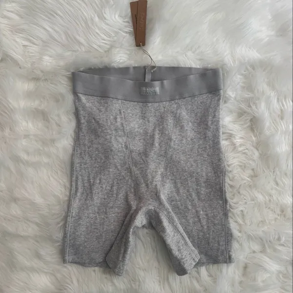 Skims Cotton Rib Boxer Light Heather Grey Size Small - Image 2