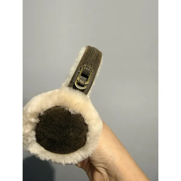 UGG Earmuffs Sheepskin‎ Wool Foldable Winter Earflaps Mens Womens Buckle Brown L - Image 3