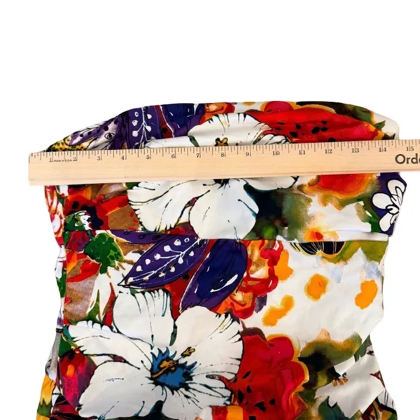 Suzi Chin Orange Green White Floral Ruched Strapless Bodycon Mini Dress Size 8 - Image 7