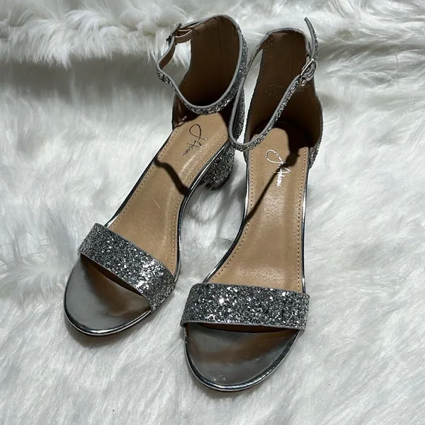 J. Adams Silver Glitter Block Low Heels with ankle strap Size 7.5. B76 - Image 5