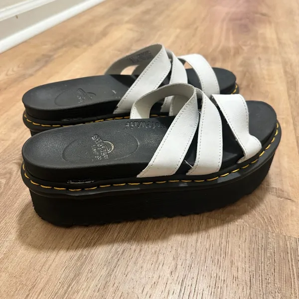 Dr. Martens | Woman's Blaire White Black Leather Platform Slide Sandals, Size 10 - Image 4