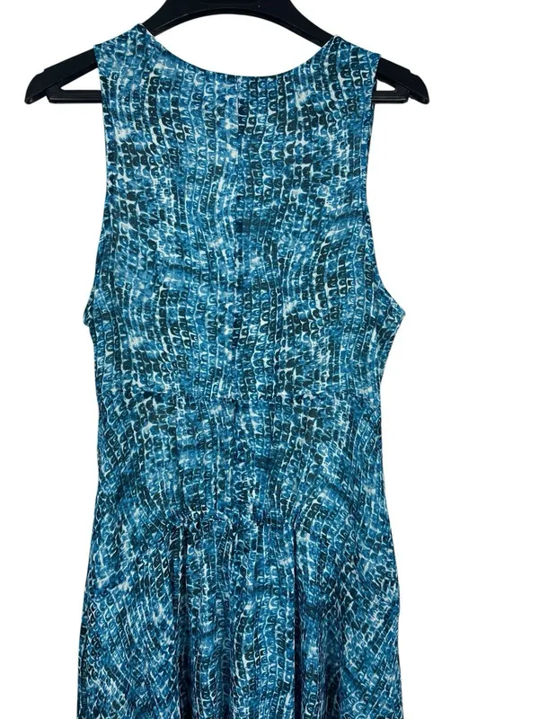 Derek Lam Blue Ocean Wave Maxi Dress Resort Beachy Ruched Empire Sleeveless M - Image 5