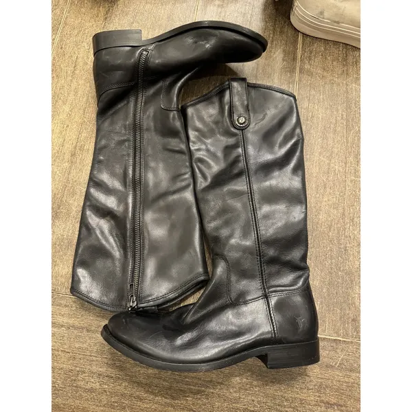 Frye Melissa Double Sole Button Lug Tall Leather Boot Women's Black Size 6 - Image 2