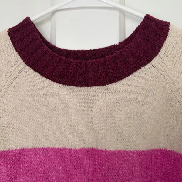 Women’s Striped Crewneck Sweater - Pink Colorblock Pullover Sweater - Image 8