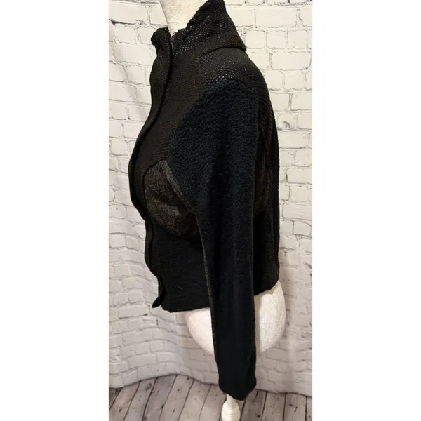 Miss Me Jacket Womens Small Black Gray Mixed Moto Asymmetric Zip Stretch Sweater - Image 3