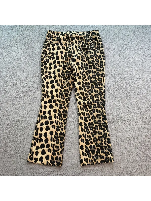 Zara Leopard Print Flare Pants Women M Animal Print Stretch Bootcut Trousers - Image 2