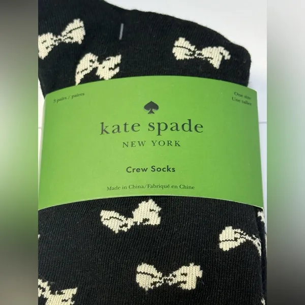 Kate Spade New York Black Crew Socks 3-Pack Bow Print NWT - Image 2